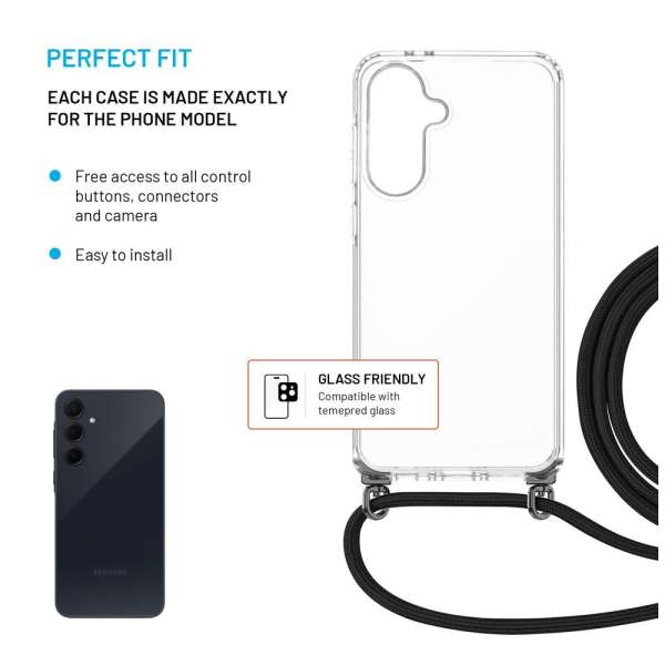 FIXED nyakba akasztaható átlátszó tok Samsung Galaxy A36 5G, fekete