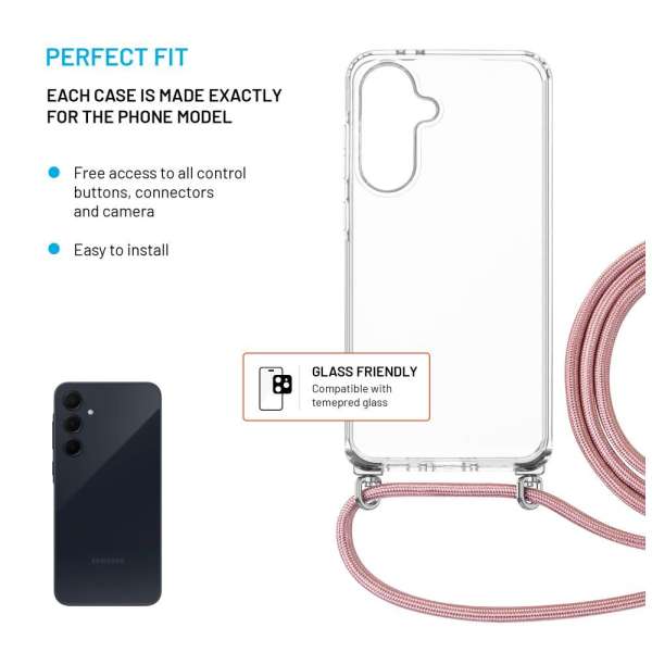 FIXED nyakba akasztaható átlátszó tok Samsung Galaxy A36 5G, rózsaszín