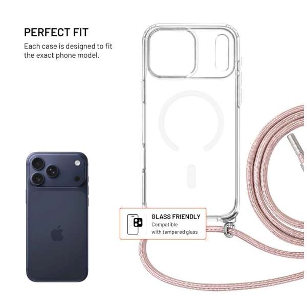 FIXED Nyakbaakasztható MagPure tok Apple iPhone 17 Pro Max telefonhoz, rózsaszín