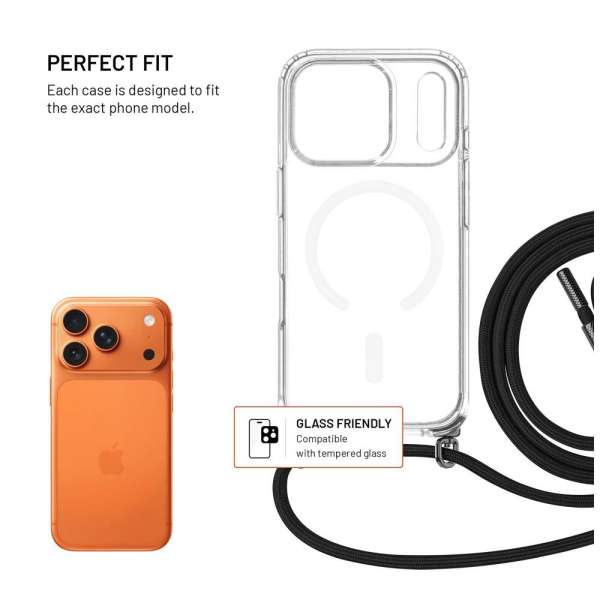 FIXED Nyakbaakasztható MagPure tok Apple iPhone 17 Pro telefonhoz, fekete