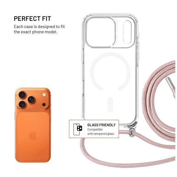 FIXED Nyakbaakasztható MagPure tok Apple iPhone 17 Pro telefonhoz, rózsaszín