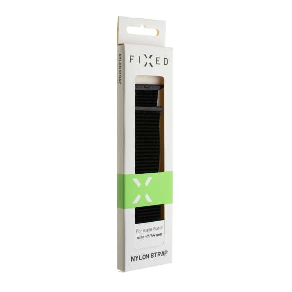 FIXED Nylon Strap for Apple Watch 42/44/45mm, Fekete, Okosóra kiegészítő