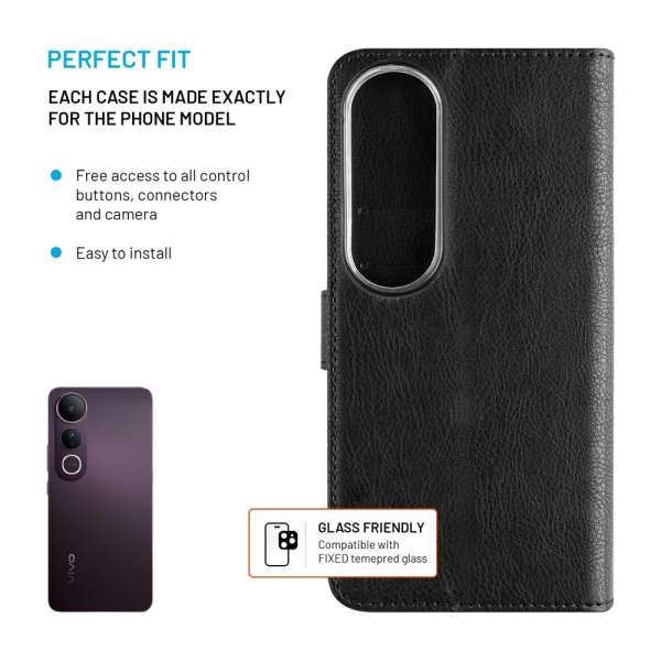 FIXED oldalra nyíló telefontok Vivo Lite 4G/5G készülékhez, fekete