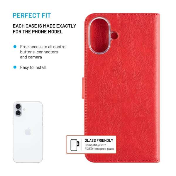 FIXED Opus oldalra nyíló telefontok Apple iPhone 16 Plus készülékhez, piros
