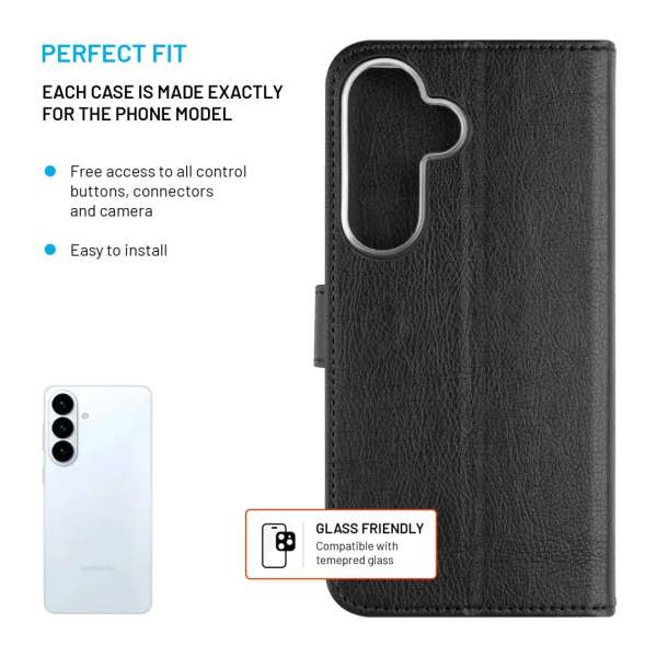 FIXED Opus oldalra nyíló telefontok Samsung Galaxy S26+ készülékhez, fekete