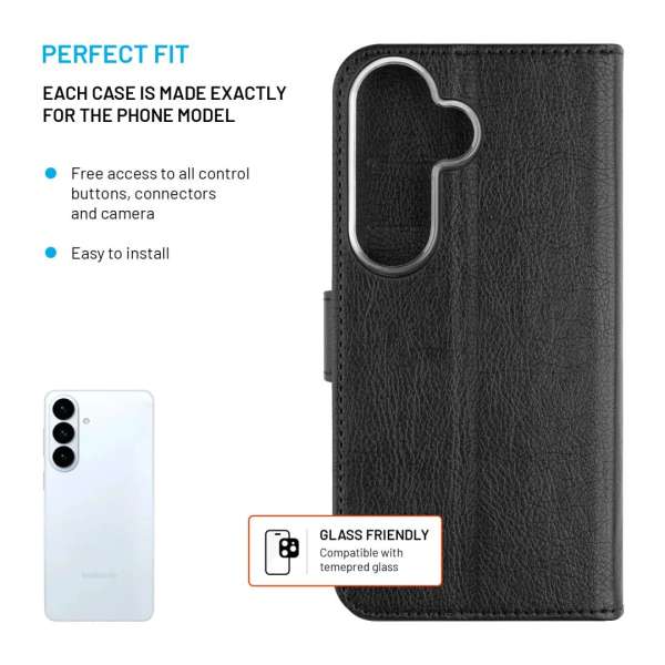 FIXED Opus oldalra nyíló telefontok Samsung Galaxy S26 készülékhez, fekete