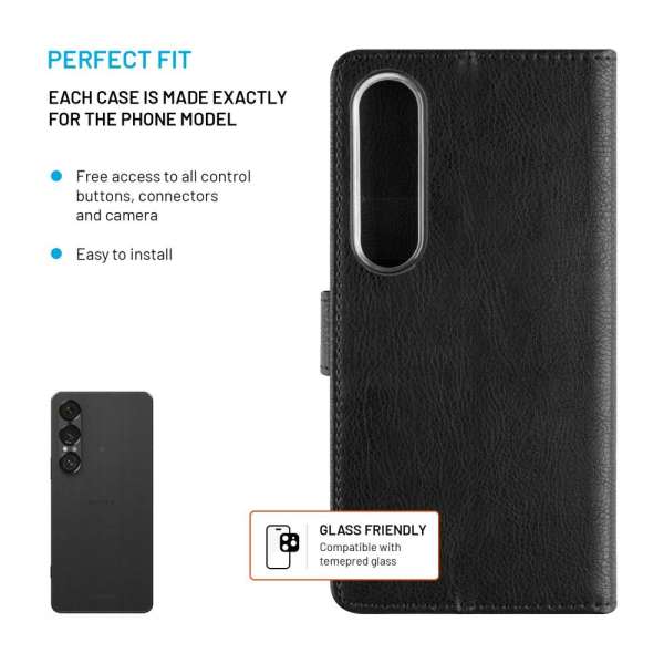 FIXED Opus oldalra nyíló telefontok Sony Xperia 1 VII 5G, fekete