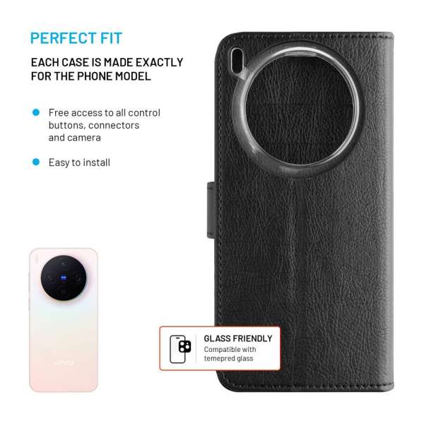 FIXED Opus oldalra nyíló telefontok Vivo X300 készülékhez, fekete