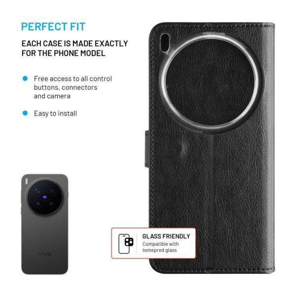 FIXED Opus oldalra nyíló telefontok Vivo X300 Pro készülékhez, fekete