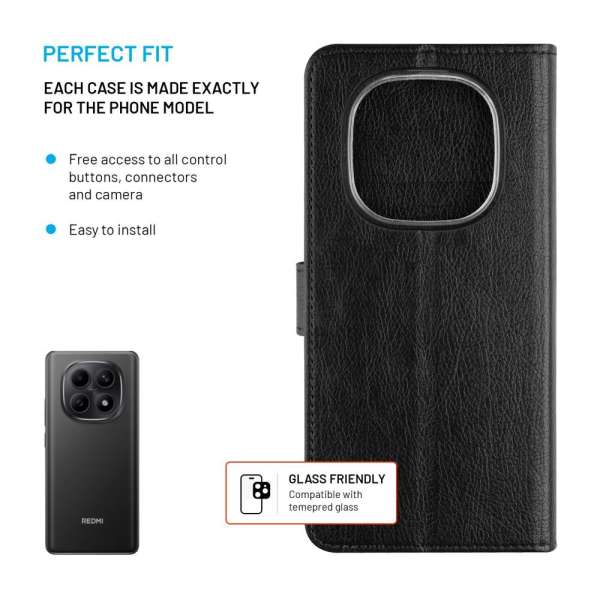 FIXED Opus oldalra nyíló telefontok Xiaomi Redmi Note 15 5G/POCO M8 5G készülékhez, fekete