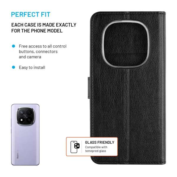 FIXED Opus oldalra nyíló telefontok Xiaomi Redmi Note 15 Pro telefonhoz, fekete