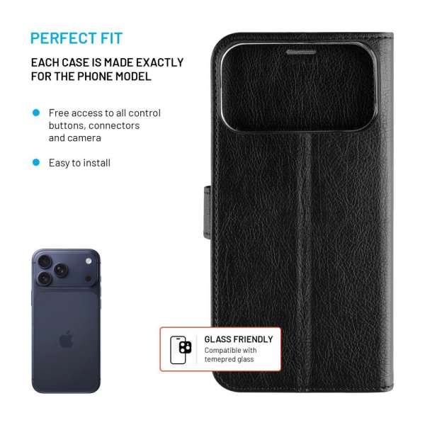 FIXED Opus oldalranyíló telefontok Apple iPhone 17 Pro Max készülékhez, fekete