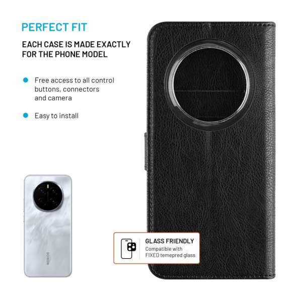 FIXED Opus oldalranyíló telefontok Honor Magic 7 Pro telefonhoz, fekete