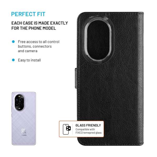 FIXED Opus oldalranyíló telefontok Huawei Nova 13 Pro telefonhoz, fekete
