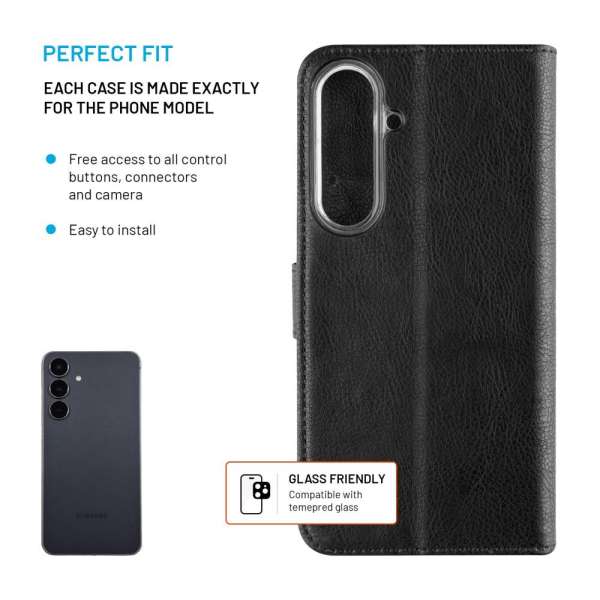 FIXED Opus oldalranyíló telefontok Samsung Galaxy S25 FE készülékhez, fekete