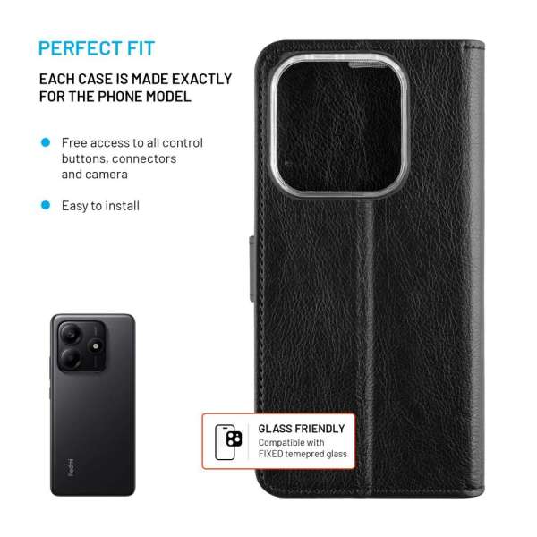 FIXED Opus oldalranyíló telefontok Xiaomi Redmi Note 14 5G telefonhoz, fekete