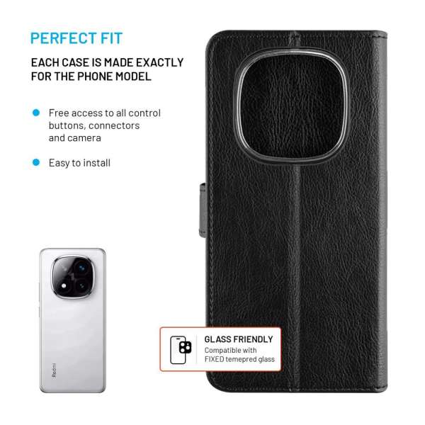 FIXED Opus oldalranyíló telefontok Xiaomi Redmi Note 14 Pro+ 5G telefonhoz, fekete