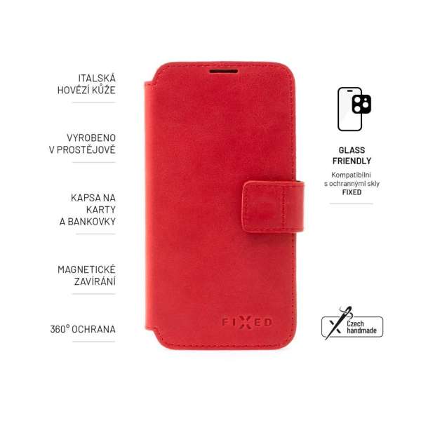 FIXED ProFit oldalra nyíló telefontok kézzel varrott valódi bőr, Samsung Galaxy M13 5G, piros