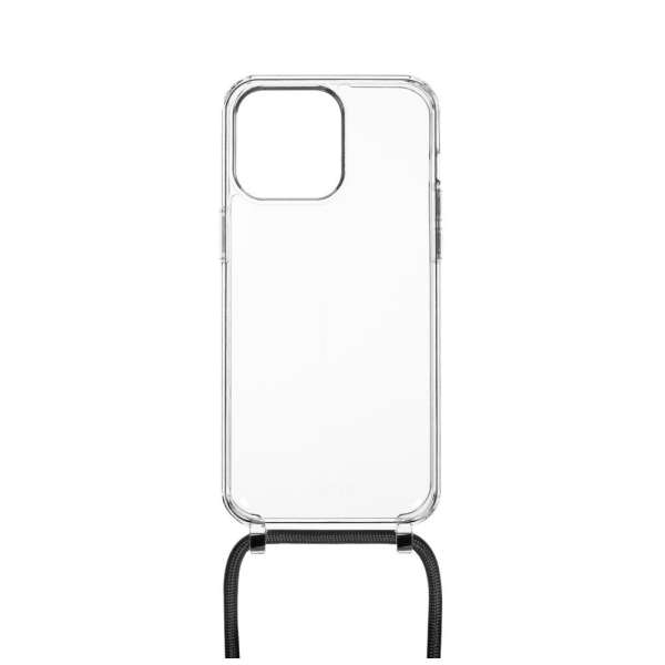 FIXED Pure Neck átlátszó tok Apple iPhone 15 Pro Max készülékhez, fekete nyakpánttal, átlátszó