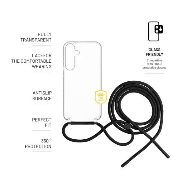 FIXED Pure Neck nyakba akasztahtó TPU gél tok Samsung Galaxy S25+ fekete