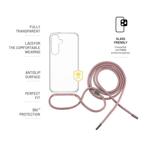 FIXED Pure Neck nyakba akasztahtó TPU gél tok  Samsung Galaxy S25 rózsaszín