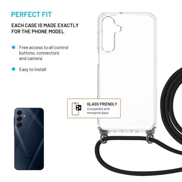 FIXED Pure Neck nyakbaakasztós telefontok Samsung Galaxy A16 4G/5G készülékhez, fekete