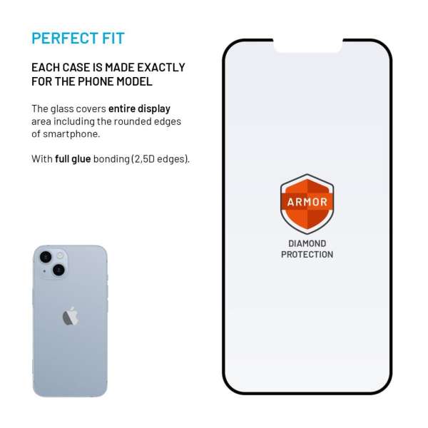 FIXED Rendkívül tartós edzett üveg por elleni aplikátorral Apple iPhone 13/13Pro/14 készülékhez, fekete
