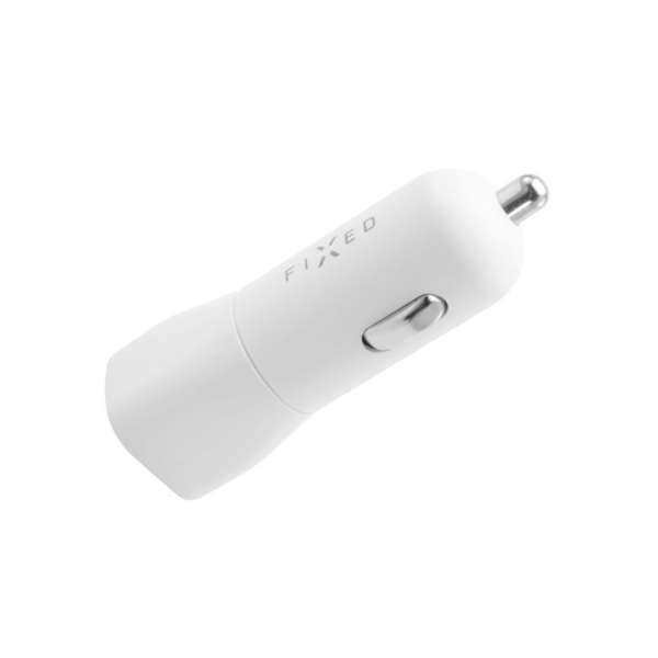 FIXED autós töltő készlet, USB-C kimenet, USB-C/USB-C kábel 1 méteres, PD támogatás 18W, fehér