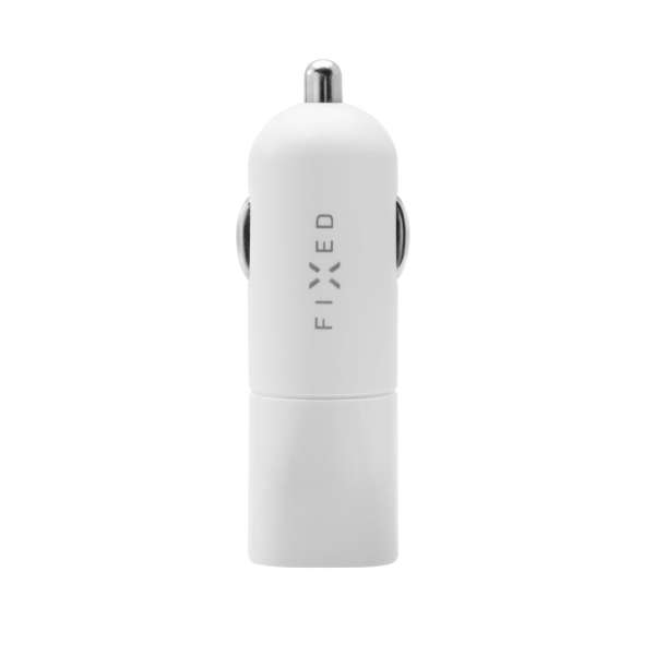 FIXED autós töltő készlet, USB-C kimenet, USB-C/USB-C kábel 1 méteres, PD támogatás 18W, fehér