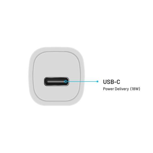 FIXED autós töltő készlet, USB-C kimenet, USB-C/USB-C kábel 1 méteres, PD támogatás 18W, fehér
