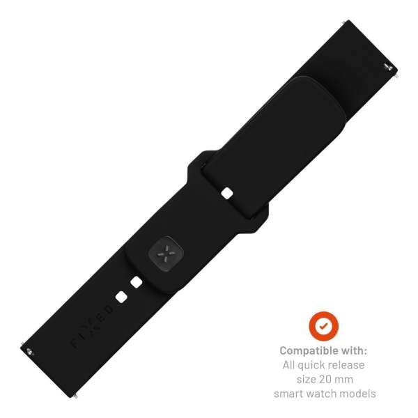 FIXED univerzális szilikon óraszíj készlet, gyors kioldás, 20mm-es okosórákhoz, fekete, FIXSST2-20MM-BK