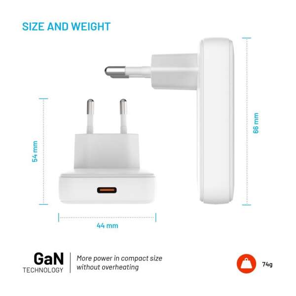 FIXED Slim USB-C úti töltő GaN PD 30W-os fehér