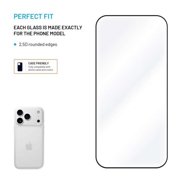 FIXED teljes képernyőt védő 2,5D edzett üveg Apple iPhone 17 Pro készülékhez, 2 darab, fekete