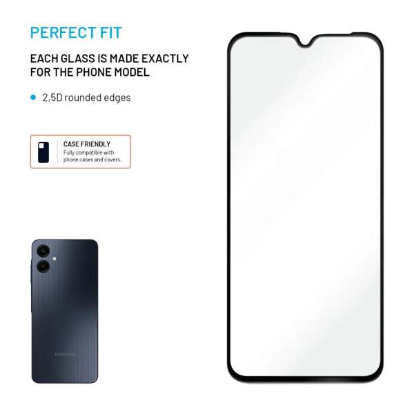 FIXED teljes képernyőt védő 2,5D edzett üveg Samsung Galaxy A06s készülékhez, fekete