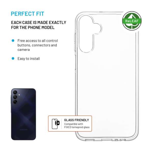 FIXED újrahasznosított anyagból készült AntiUV TPU hátlap Samsung Galaxy A15/A15 5G készülékhez, átlátszó