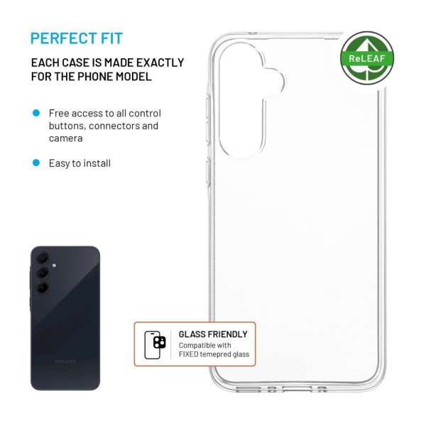 FIXED újrahasznosított anyagból készült AntiUV TPU hátlap Samsung Galaxy A35 5G készülékhez, átlátszó