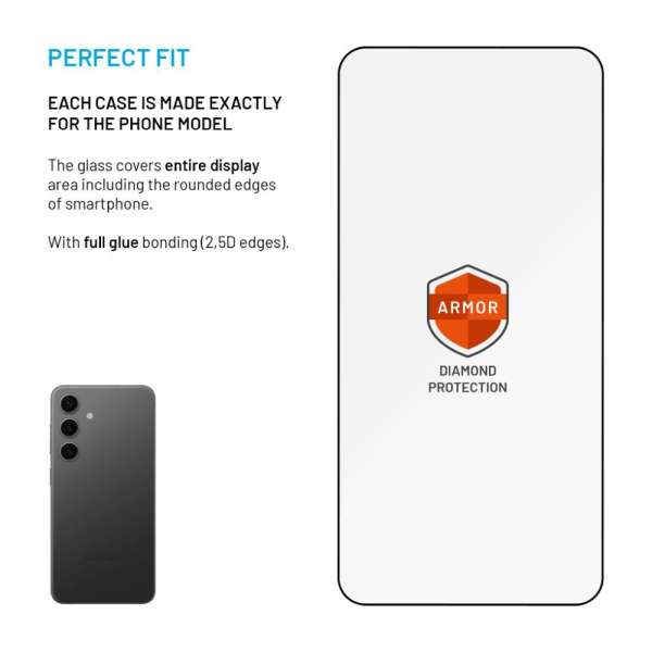 FIXED Ultra strapabíró edzett üvegfólia porálló applikátorral és AR réteggel Samsung Galaxy S25 készülékhez fekete