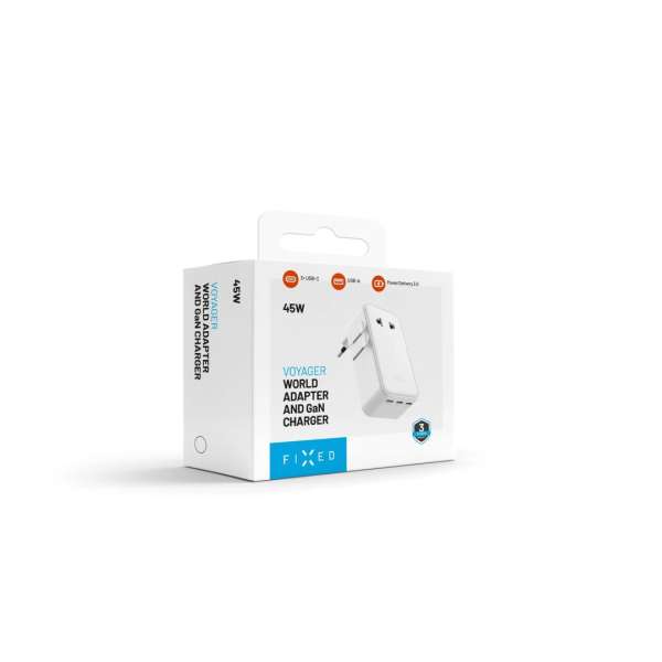 FIXED Ultravékony utazóadapter 45W EU, UK, USA/AUS 3xUSB-C PD 45W, fehér