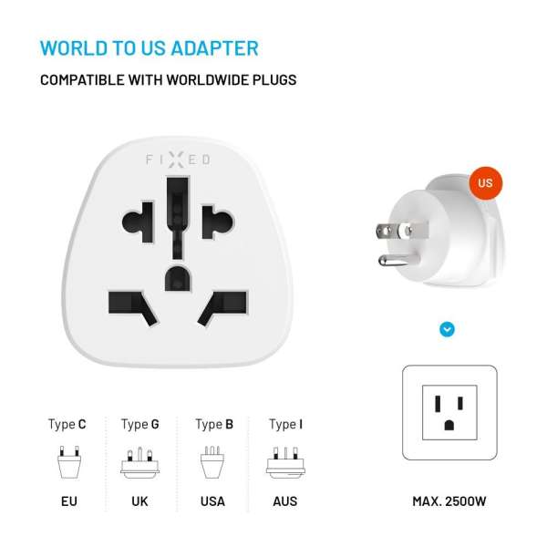 FIXED USA adapter, fehér