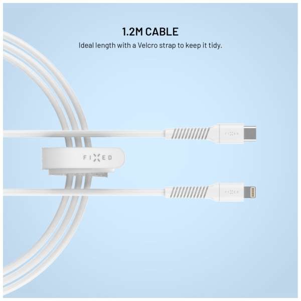 FIXED USB 2.0 hajlékony szilikon kábel USB-C/Lightning 1,2m, fehér