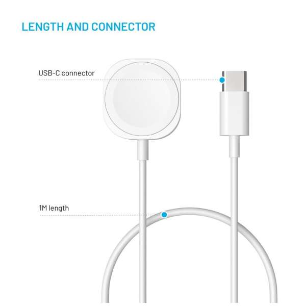 FIXED USB-C Charging Kábel Apple Watch, fehér