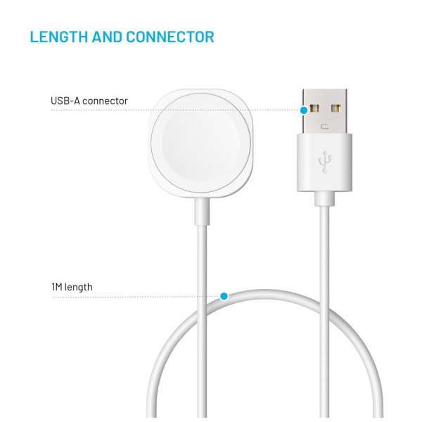 FIXED USB-A töltőkábel Apple Watch okosórához, fehér