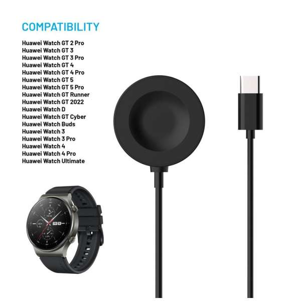 FIXED USB-C töltőkábel Huawei Watch GT 2 Pro/3/3 Pro/4/4 Pro/5/5 Pro okosórához, fekete