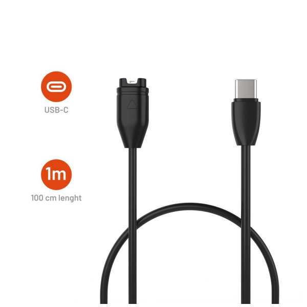 FIXED USB-C töltőkábel Garmin Fenix 5/6/7/7X, Epix, Venu 2/3, Vívoactive 3/4/5 okosórákhoz, fekete