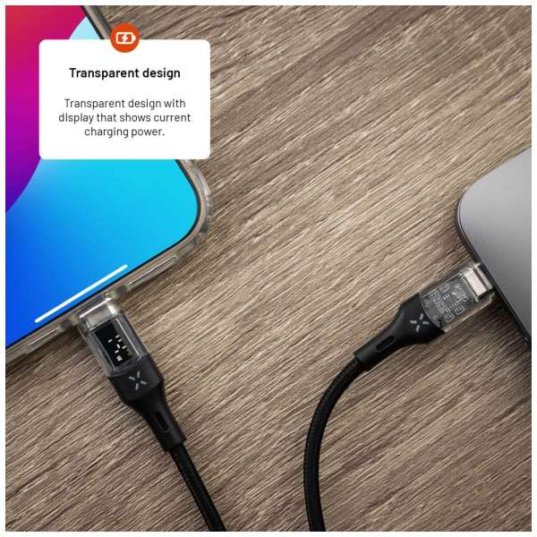 FIXED USB-C/USB-C adat- és töltőkábel kijelzővel, PD, USB 2.0 100W 1,2m, fekete