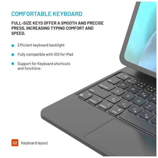 FIXED védő tok vezeték nélküli billentyűzettel Apple iPad 10,9" 2022 (10th gen) CZ, fekete
