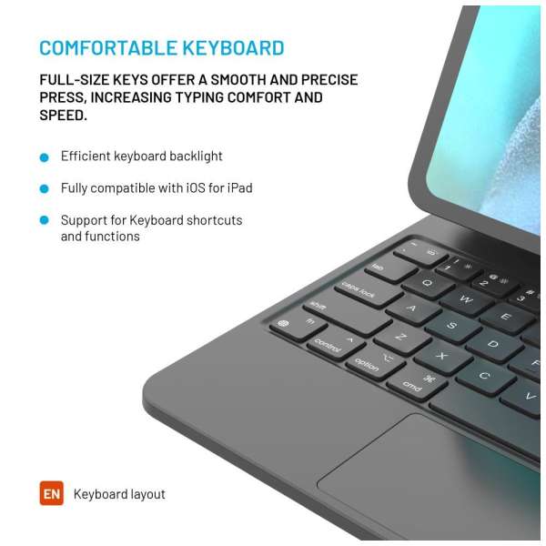 FIXED védő tok vezeték nélküli billentyűzettel Apple iPad Pro 11" M4 2024 EN, fekete