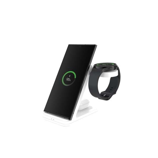 FIXED vezetéknélküli QI töltőállomás 3 eszköz egyidejű töltésére, Samsung Galaxy Watch-hoz is, fehér