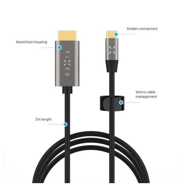 FIXED videó kábel USB-C/HDMI USB-C 3.1 Gen 2 18Gbps HDMI 2.0 4K60Hz 2m, szürke