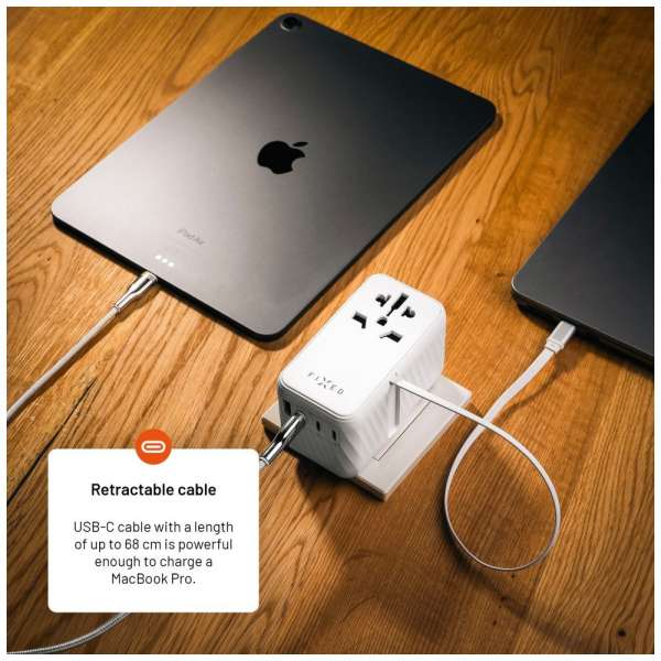 FIXED Voyager utazó adapter 4xUSB-C/1xUSB GaN 85W, fehér